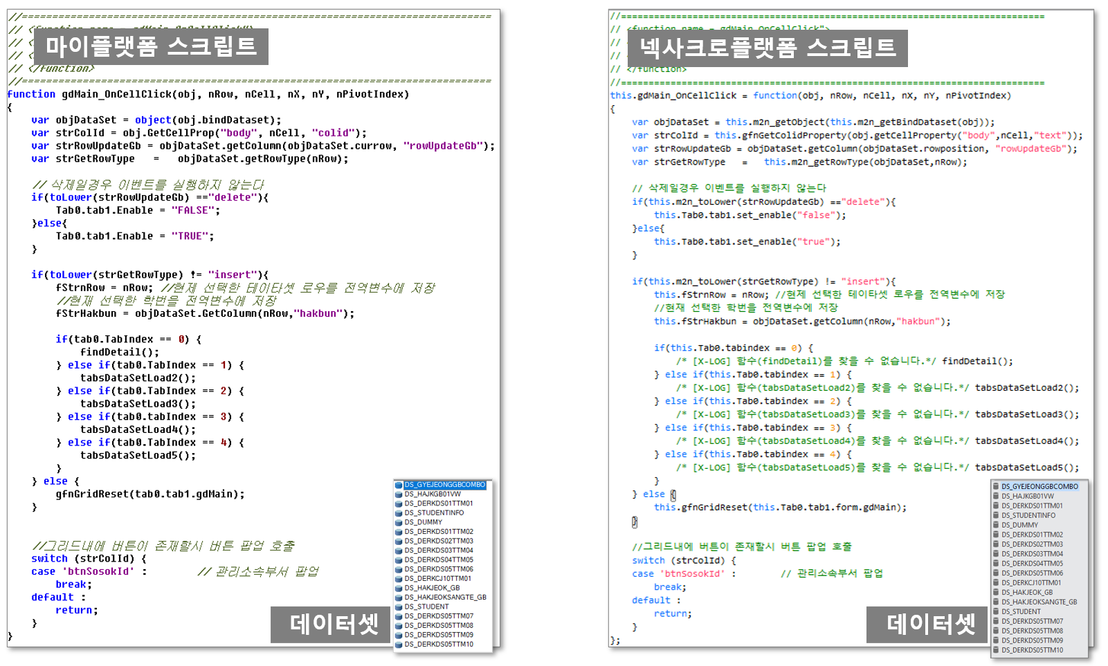 스크립트·데이터셋 자동변환 결과